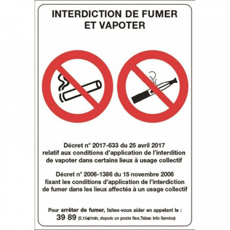 PLAQUE SIGNAL INTERDICT VAPOTER 21*15CM