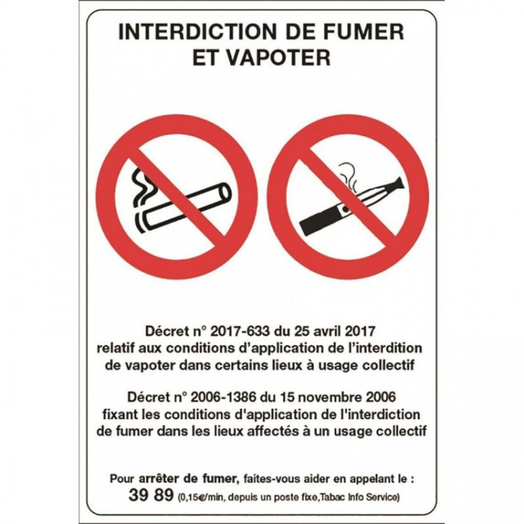 PLAQUE SIGNAL INTERDICT VAPOTER 21*15CM